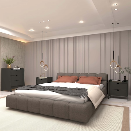 Manhattan Comfort Coney 3-Piece Dresser and 2 Nightstands in Grey 188GMC9